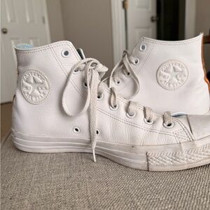 Custom Converse White Leather High Top Sneakers